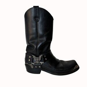 Black Leather Dingo Harness Boots Mens 9.5D Biker Style Silver Tone Eagle Toe Ca